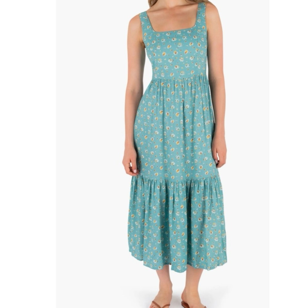 Hurley Womens Teal Blue Floral Tiered Smocked Back Maxi Dress New